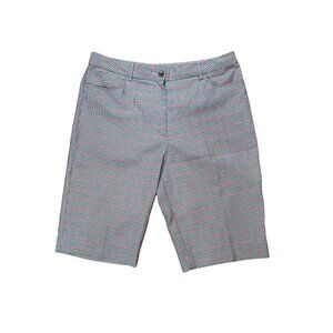 Grey Plaid Bermuda Shorts Micro Check Mid Length Dress Shorts by Monterey Club